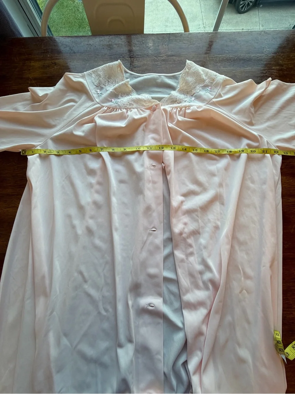 Vintage Shadowline Nylon Long Pink Lace-Trim Nightgown Size M Flawed see below